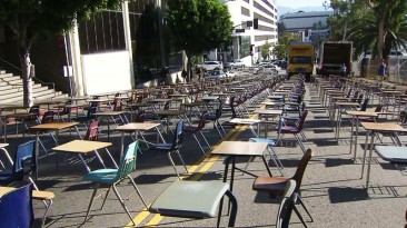 Installation: Student Desks Fill LA City Street