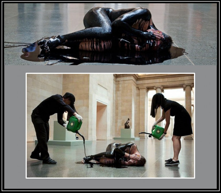 Oily Intervention in BP-Tate Art Display, “Single Form”